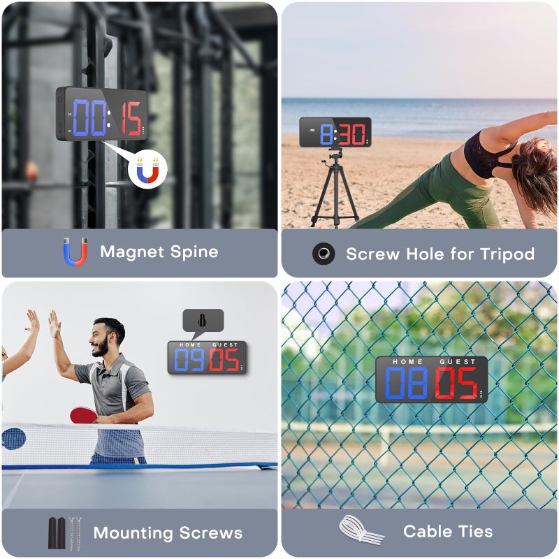 ANJANK 11 Large Digital LED Scoreboard Electronic Score Keeper Clock  Countdown/up  with Powerful Battery  4 Mounting Options  for Corn Hole/Ping Pong/Table Tennis Sports  Indoor & Outdoor Games - Image 5